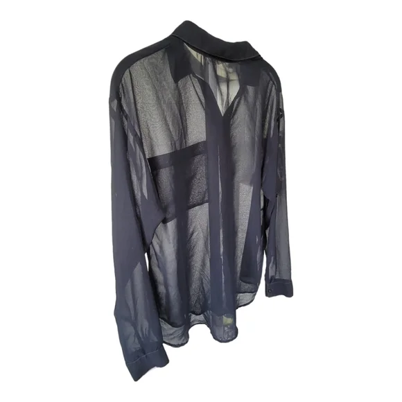 Garage Sheer Button Up Long Sleeve Shirt Top Sz S Black - Picture 3 of 11